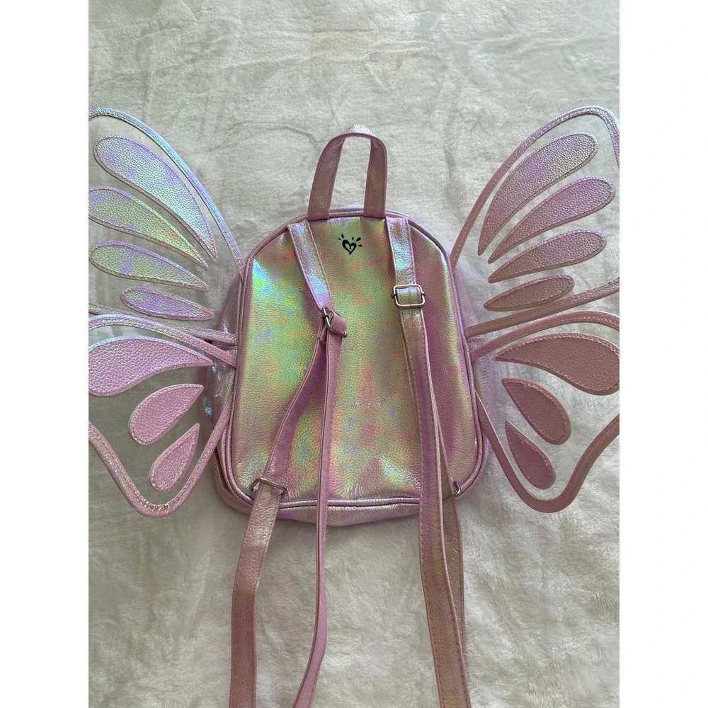 Justice Butterfly Mini Backpack Girls Small Pink Iridescent Letter K Fairycore